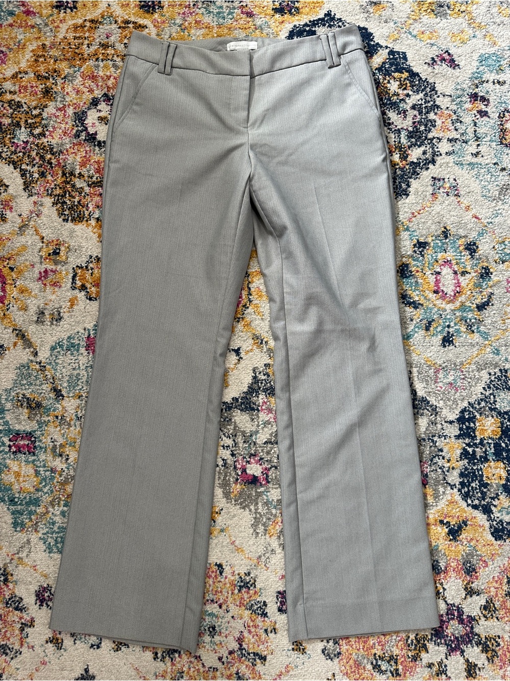 New York & Company Grey Herringbone Dress Pants Women 4 Petite Work Trousers